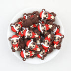 3D Christmas Bear Silicone Focal Beads Wholesale, Teddy Red Bow Tie Design