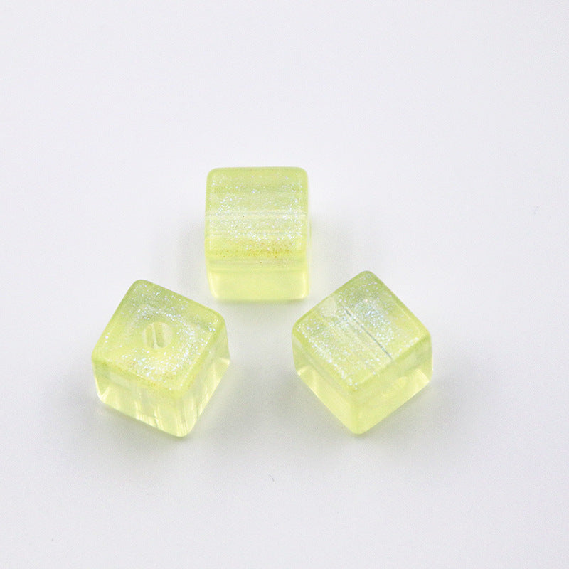 Glitter Square Acrylic Beads 12mm Transparent Pastel 20pcs 2