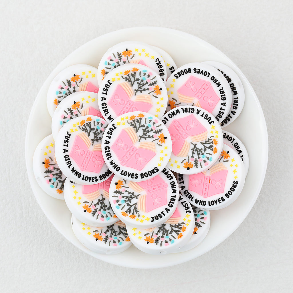 Pink Book Silicone Focal Beads Wholesale, Bow Design