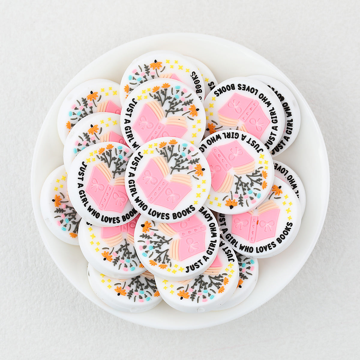 Pink Book Silicone Focal Beads Wholesale, Bow Design