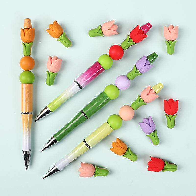 Silicone 3D Focal Beads Tulip Detailed Petals Vibrant Colors 20pcs 6
