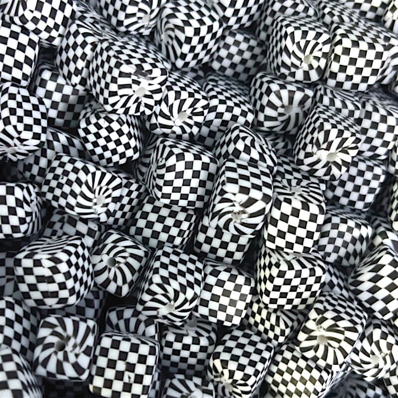 13.5mm Square Silicone Beads Printed Designs Mix 50pcs 18