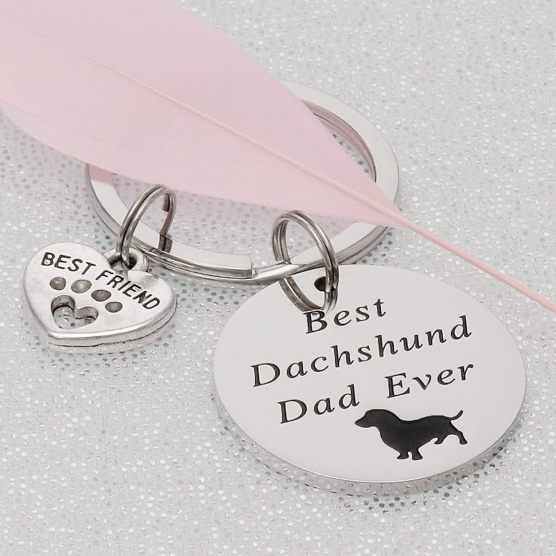 Dachshund Dog Keychain Stainless Steel Engraved Paw Print Charm 5
