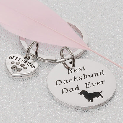 Dachshund Dog Keychain Stainless Steel Engraved Paw Print Charm 5