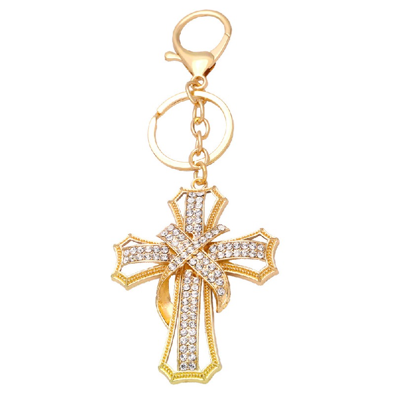 Metal Diamond Cross Keychain Elegant Gold and Silver Faith Inspired 4
