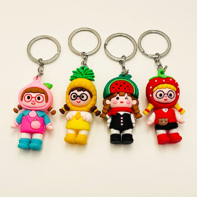 PVC Fruit Girl Keychain Soft Rubber Cartoon Character Charm 3
