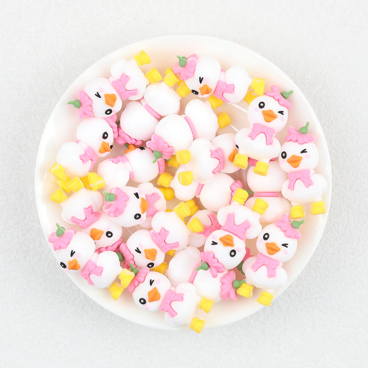  3D Pink Bow White Duck Silicone Focal Beads 20Pcs 2