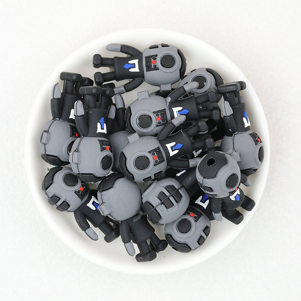 3D Black and White Robot Silicone Focal Beads 20pcs