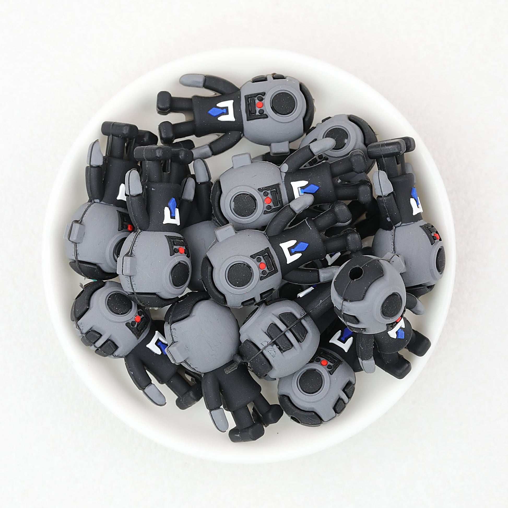 3D Black and White Robot Silicone Focal Beads 20pcs
