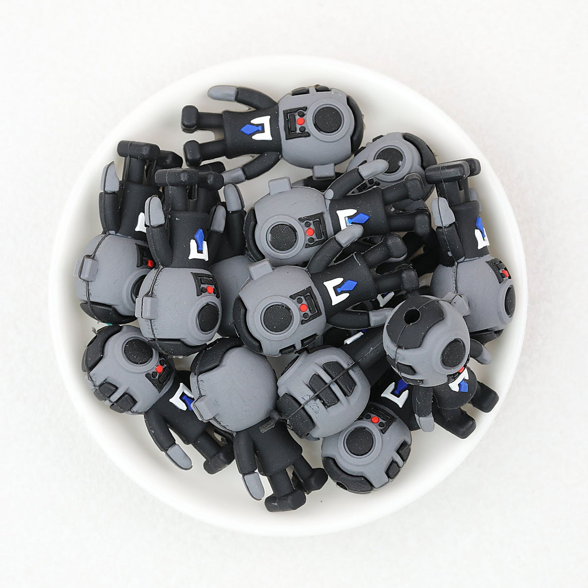 3D Black and White Robot Silicone Focal Beads 20pcs
