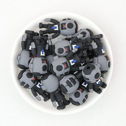 3D Black and White Robot Silicone Focal Beads 20pcs