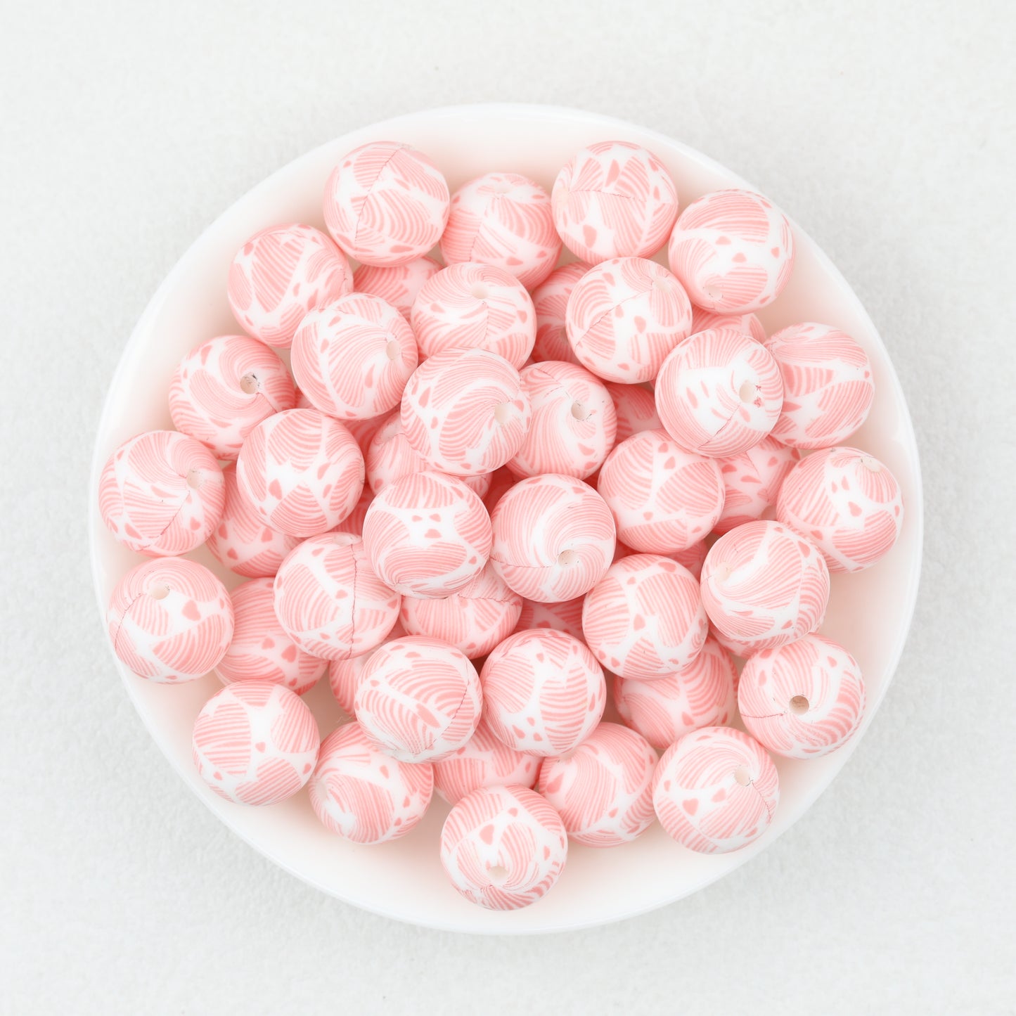 Valentine Theme 15mm Silicone Beads Printed Pattern 50pcs 8