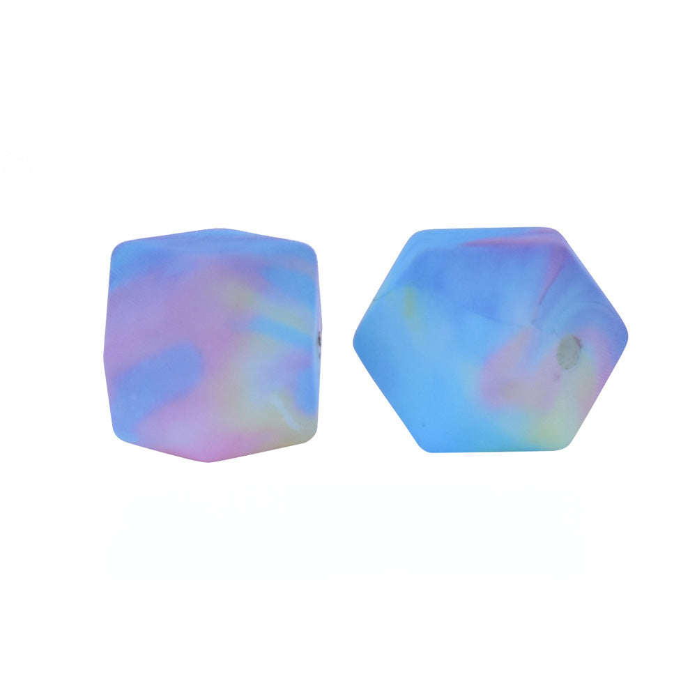 14mm Hexagon Silicone Beads Printed Camouflage Leopard Design 50pcs