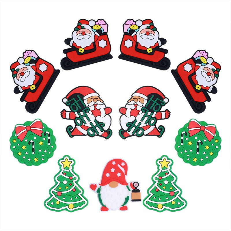 Silicone Focal Beads Christmas Santa Tree Bell Design 10pcs