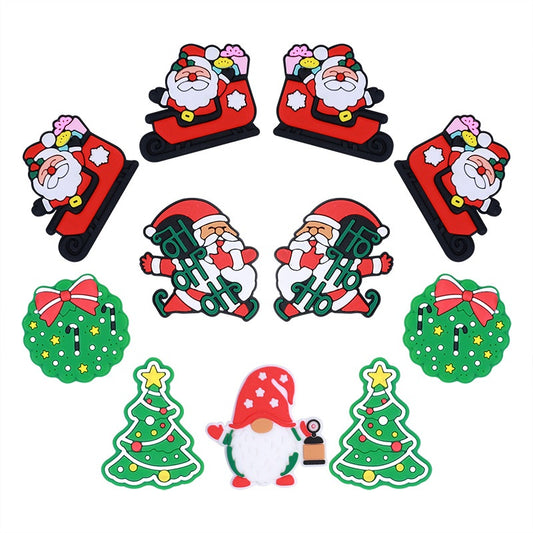 Silicone Focal Beads Christmas Santa Tree Bell Design 10pcs