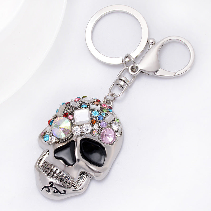 Diamond Rhinestone Skull Keychain Polished Metal Edgy Design 3