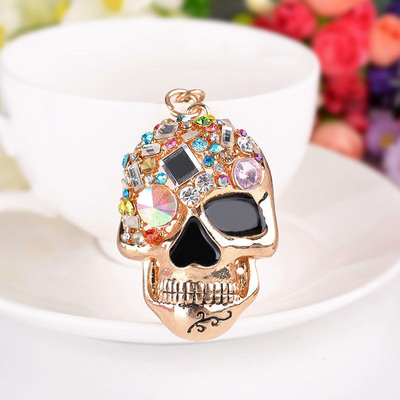 Diamond Rhinestone Skull Keychain Polished Metal Edgy Design 4