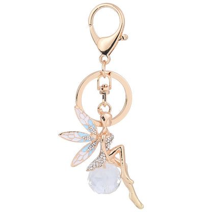 Angel Keychain Enamel Wings Rhinestone Crystal Zinc Alloy 12.5cm 4