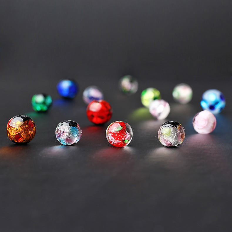 Lampwork Glass Beads Round 8-12mm Japanese Gold Foil 5pcs 2