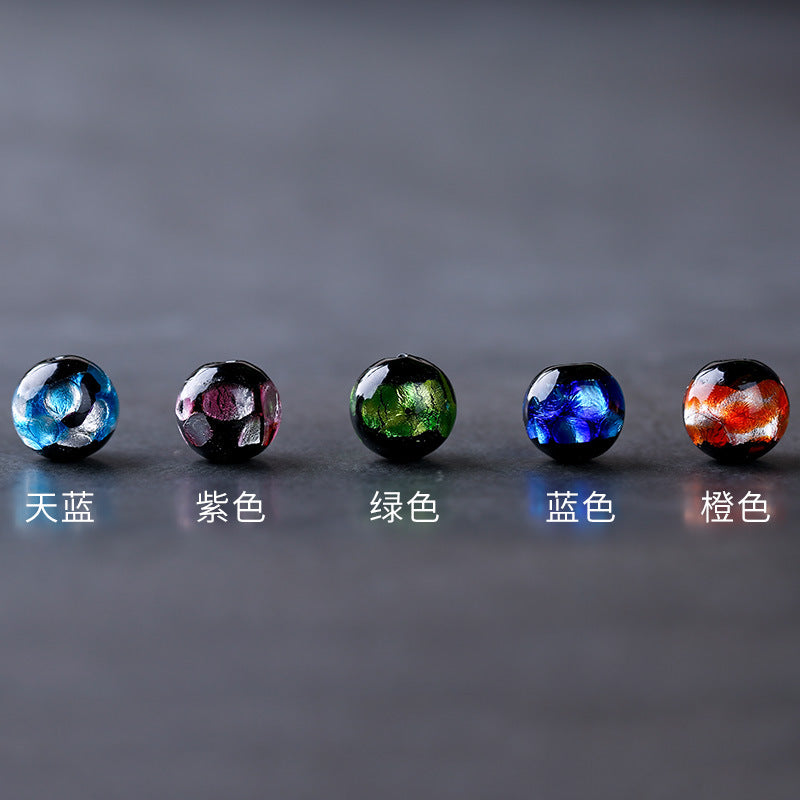 Lampwork Glass Beads Round 8-12mm Japanese Gold Foil 5pcs 3