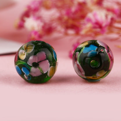 Lampwork Glass Beads Round 12mm Japanese Plum Blossom Pattern 20pcs 12