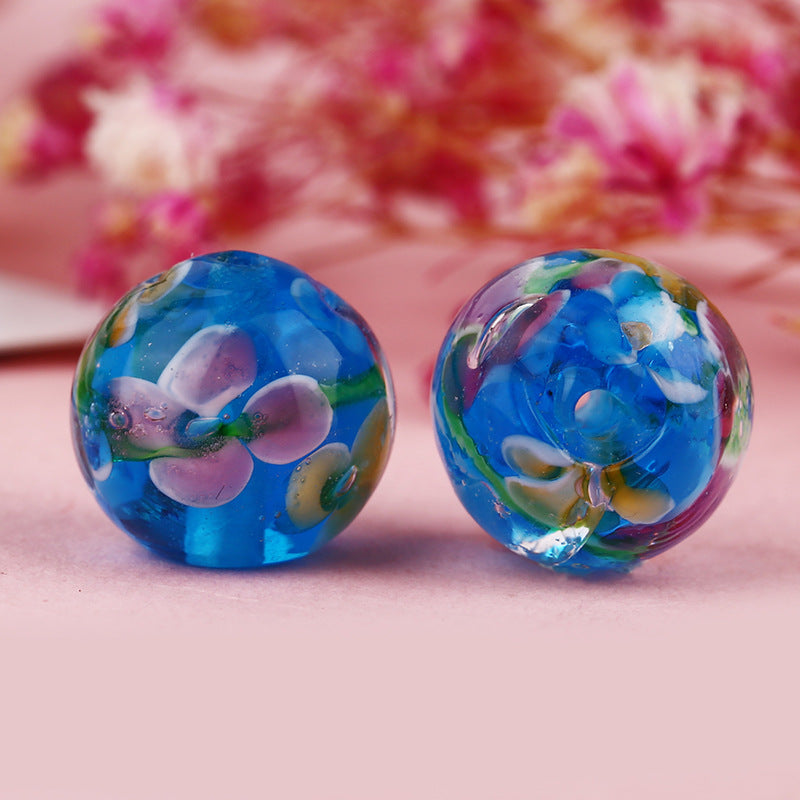 Lampwork Glass Beads Round 12mm Japanese Plum Blossom Pattern 20pcs 9