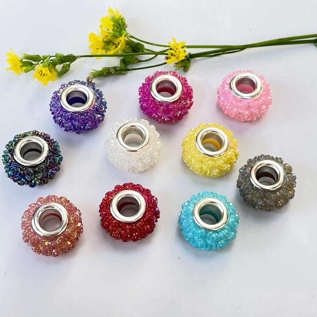 Acrylic Rose Spacer Beads 14mm Large Hole 50pcs