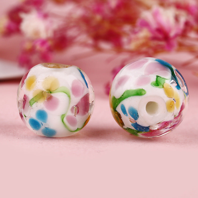 Lampwork Glass Beads Round 12mm Japanese Plum Blossom Pattern 20pcs 5