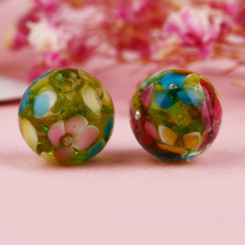 Lampwork Glass Beads Round 12mm Japanese Plum Blossom Pattern 20pcs 6
