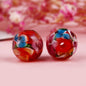 Lampwork Glass Beads Round 12mm Japanese Plum Blossom Pattern 20pcs 7