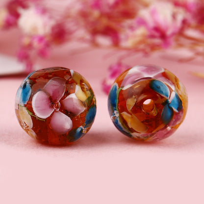 Lampwork Glass Beads Round 12mm Japanese Plum Blossom Pattern 20pcs 14