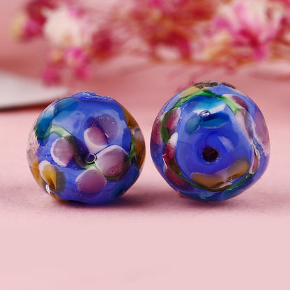 Lampwork Glass Beads Round 12mm Japanese Plum Blossom Pattern 20pcs 13