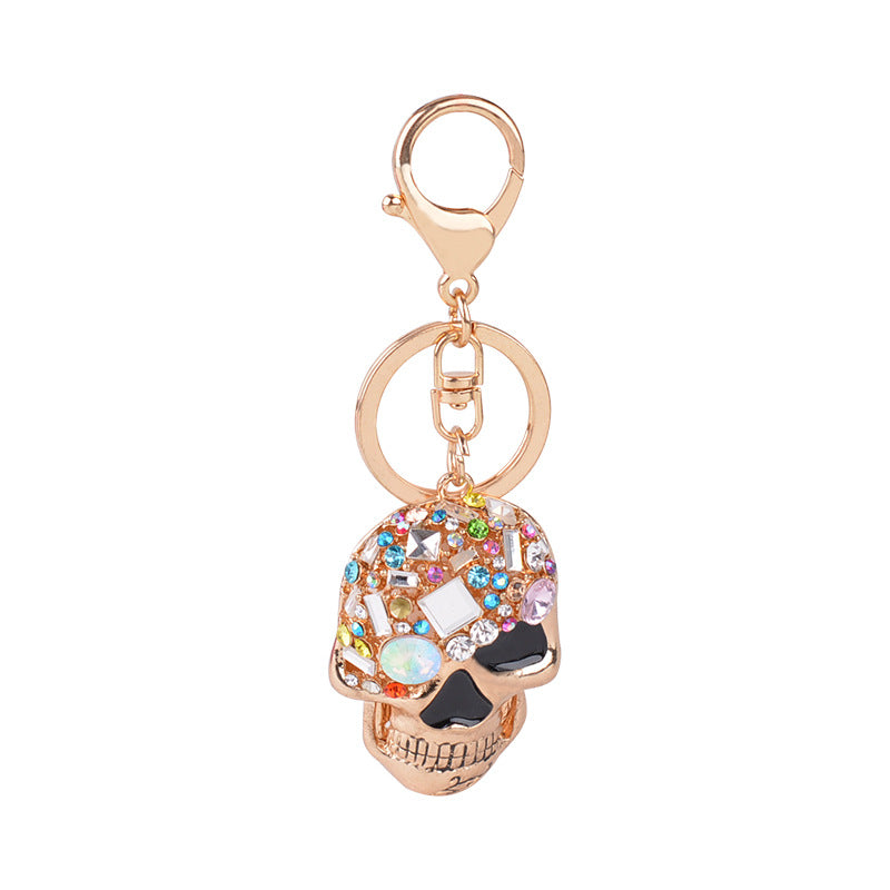 Diamond Rhinestone Skull Keychain Polished Metal Edgy Design 5