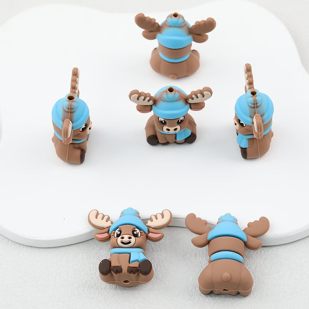 3D Winter Blue Scarf Moose Silicone Focal Beads 20pcs - Moose