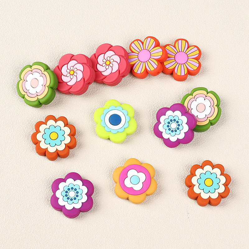 Silicone Focal Beads Bohemian Seven Flowers Layered Petal Design 20pcs 4