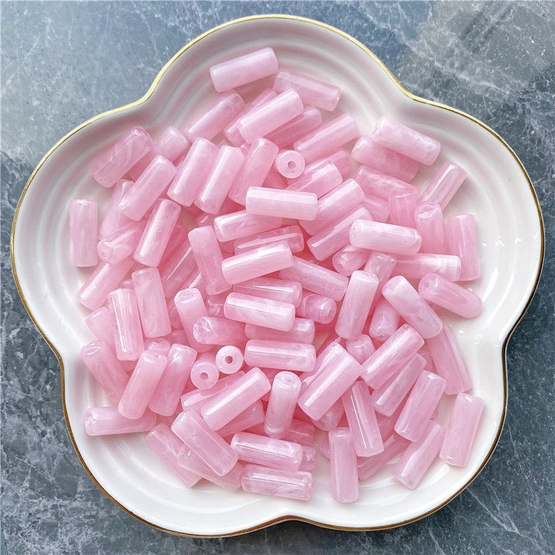 Acrylic Tube Beads 8x20mm Pastel Marbled Soft Glow 10pcs 15