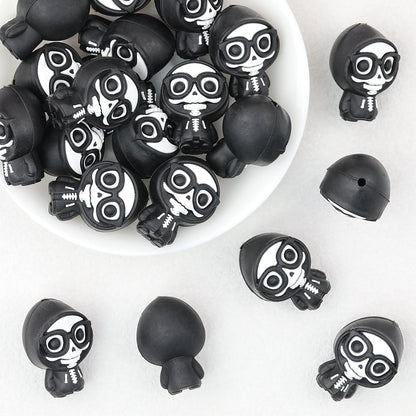 3D Halloween Cloaked Skull Silicone Focal Beads with Glasses 20pcs