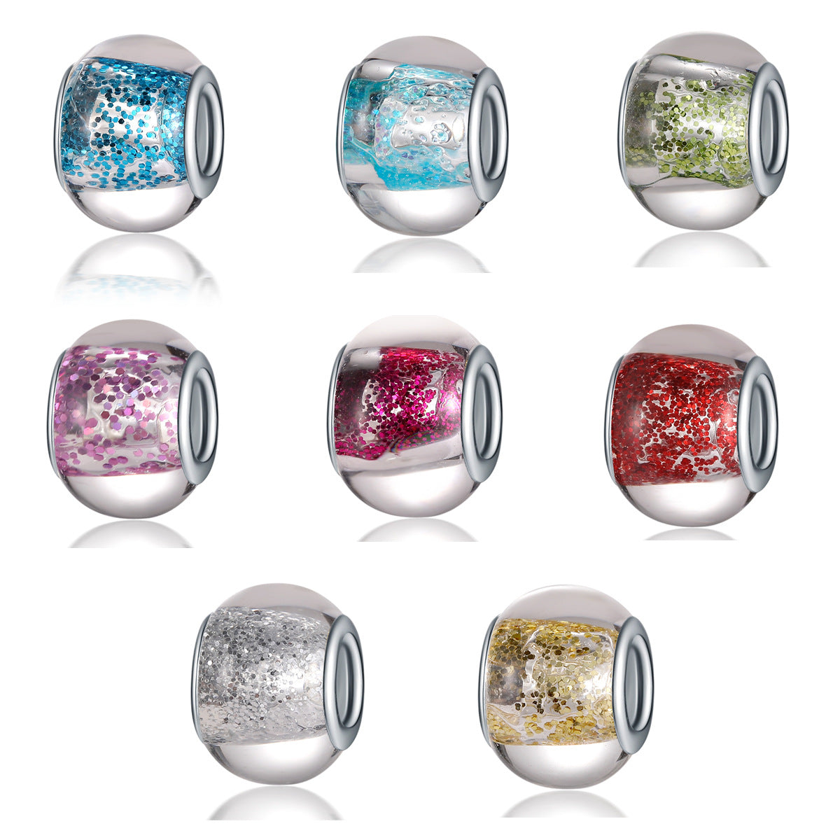Glass Spacer Beads 14mm Transparent Glitter Powder Large Hole 20pcs