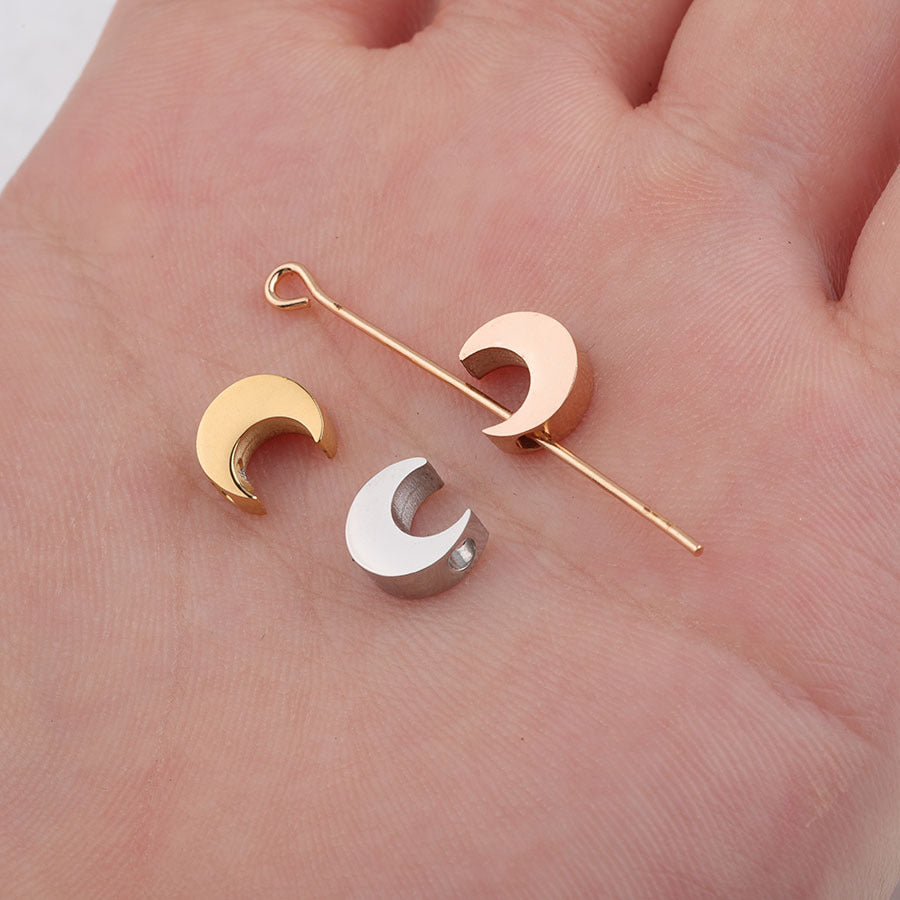 Stainless Steel Moon Metal Beads 7mm Polished Mirror Surface 10pcs 2