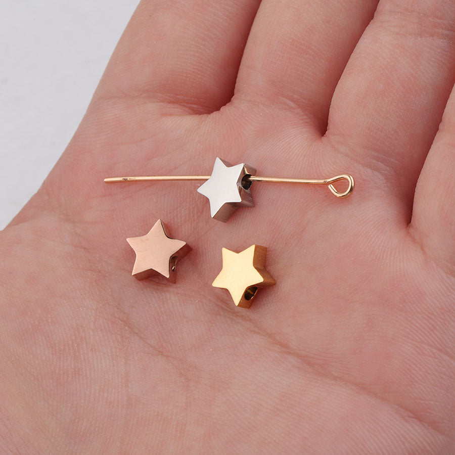 Stainless Steel Flat Star Metal Beads 8mm Polished Mirror Finish 10pcs 2