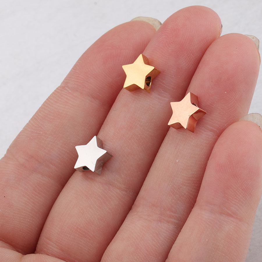 Stainless Steel Flat Star Metal Beads 8mm Polished Mirror Finish 10pcs 3