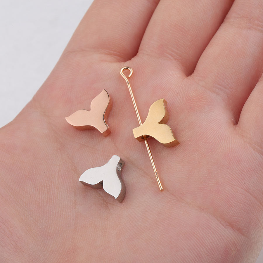 Stainless Steel Mermaid Tail Metal Beads 12mm Polished Mirror Surface 10pcs 2