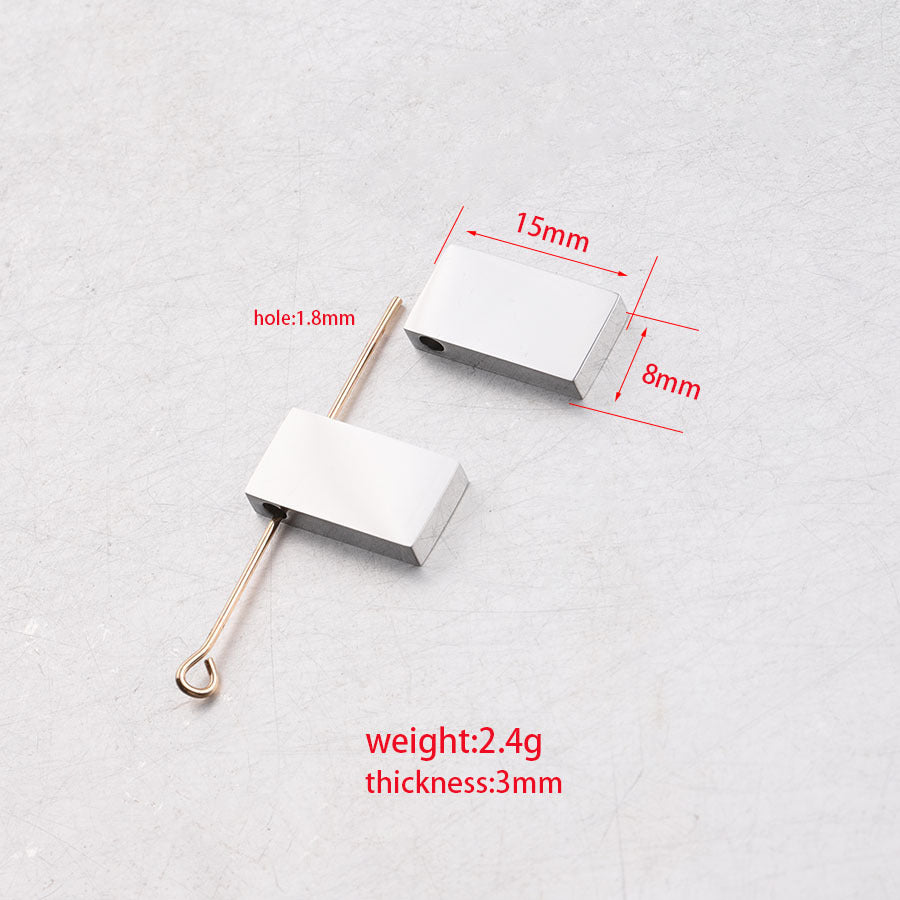 Stainless Steel Rectangular Metal Beads 15mm Polished Mirror Surface 10pcs 2