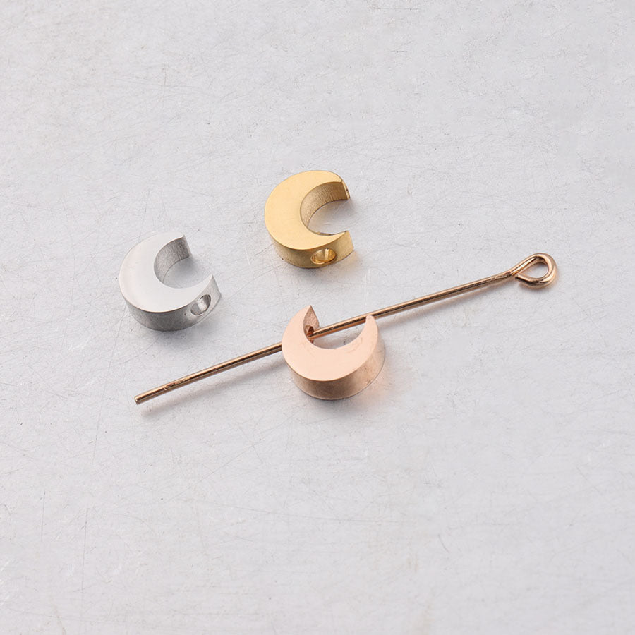 Stainless Steel Moon Metal Beads 7mm Polished Mirror Surface 10pcs