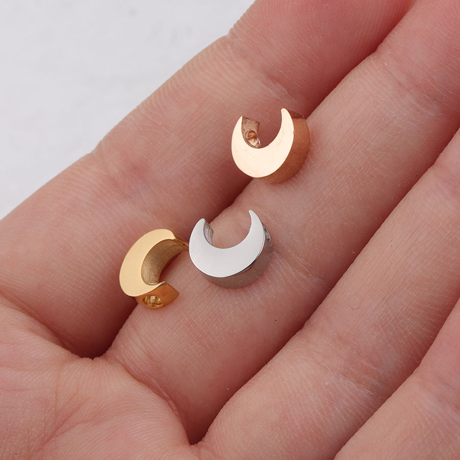 Stainless Steel Moon Metal Beads 7mm Polished Mirror Surface 10pcs 3