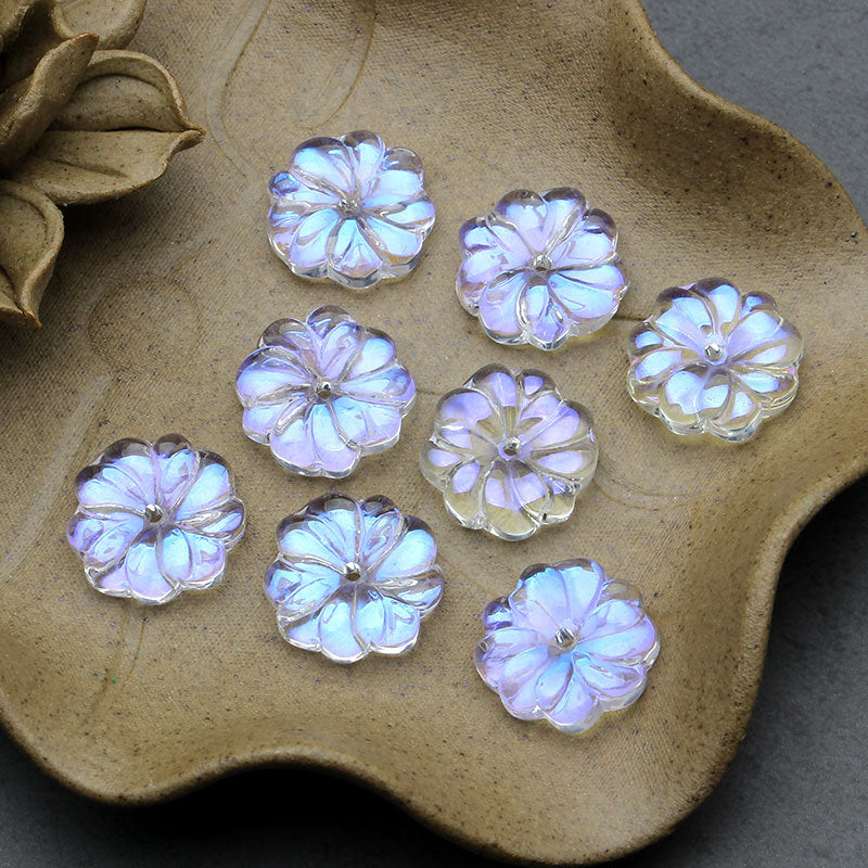 Petal Acrylic Beads 15mm Translucent Czech Glass Style 5pcs 7