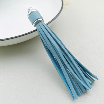 Silver PU Leather Tassel Keychain Metallic 9cm Length 16