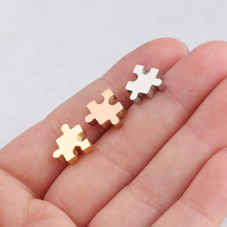 Stainless Steel Jigsaw Puzzle Metal Beads 10mm Flat Cut 10pcs 3