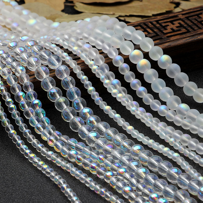 Moonlight White Transparent Frosted Glass Beads 4-8mm 50pcs