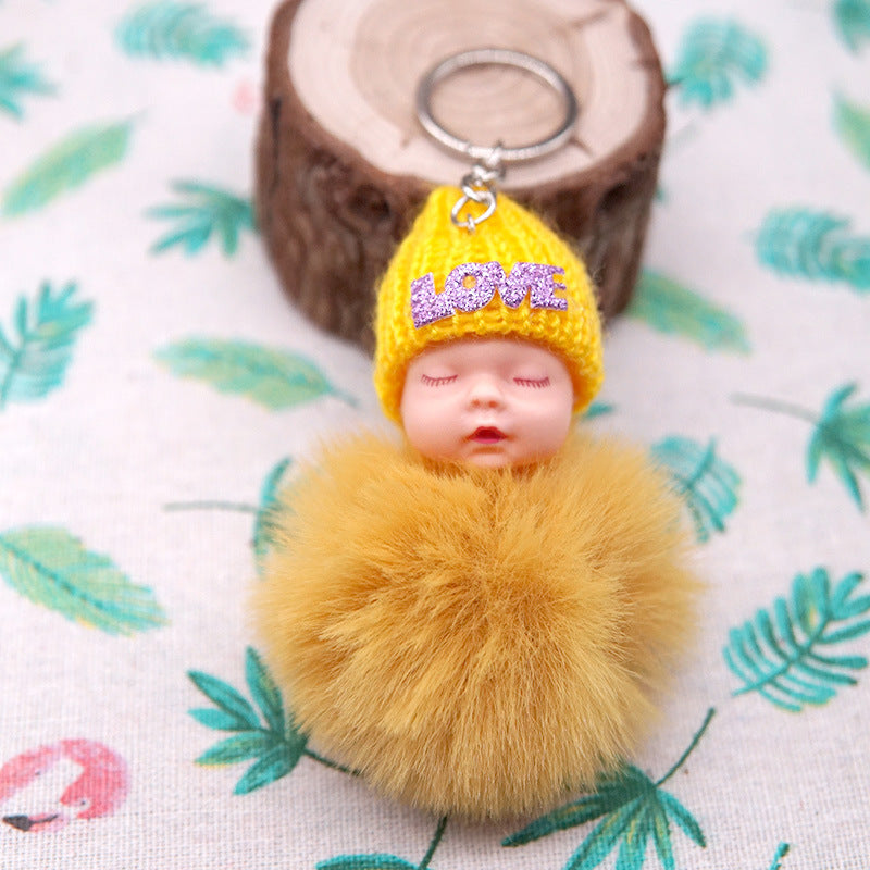 Plush Sleep Doll Keychain Pastel Pom Pom Glitter Love Hat 4